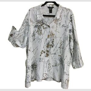 Ali Miles Women Plus Sz 2X Blouse Tunic Top Pockets Button front Tan Black White